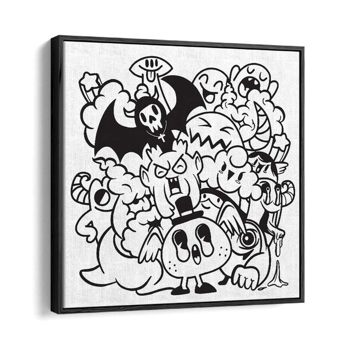 Quirky Quandaries Doodle Art Artwork in Black Floater Frame