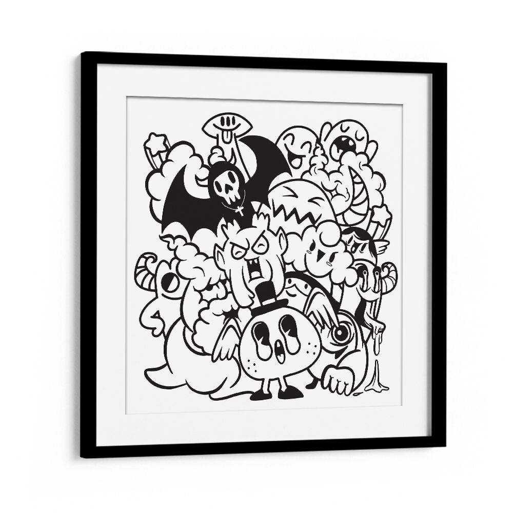 Quirky Quandaries Doodle Art Artwork in Black Frame With Mount