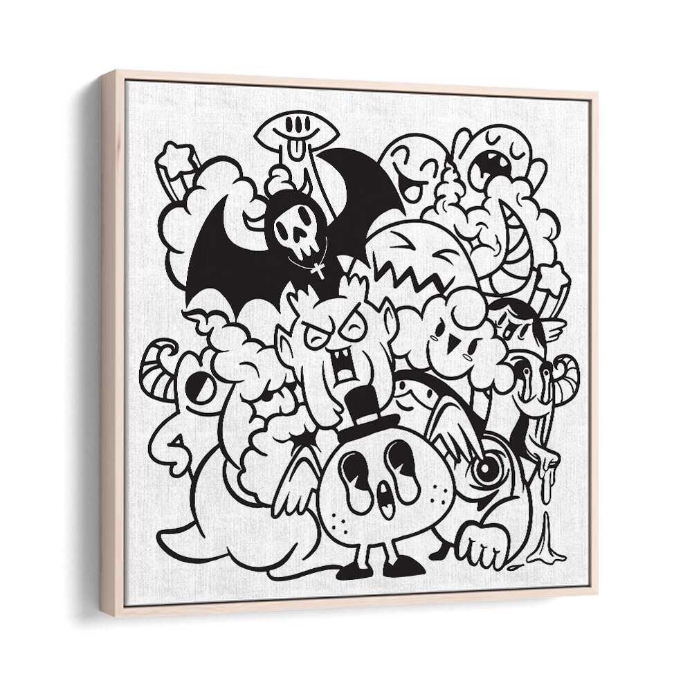 Quirky Quandaries Doodle Art Artwork in Oak Wood Floater Frame