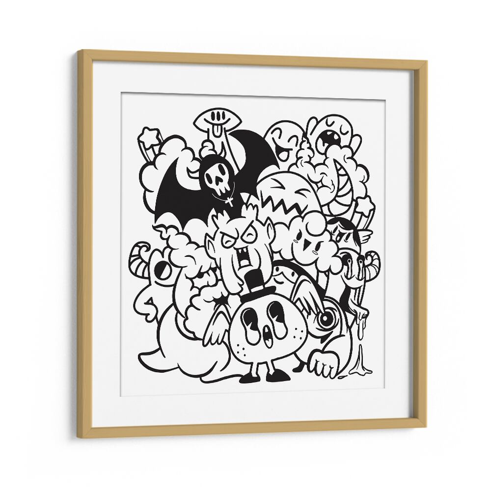 Quirky Quandaries Doodle Art Artwork in Oak Wood Frame With Mount