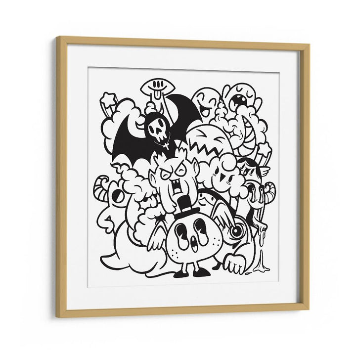 Quirky Quandaries Doodle Art Artwork in Oak Wood Frame With Mount