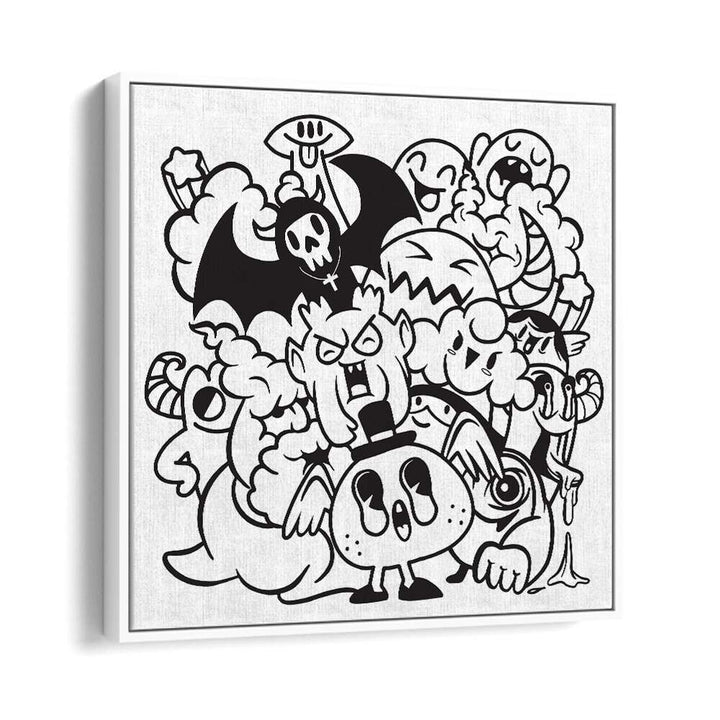 Quirky Quandaries Doodle Art Artwork in White Floater Frame