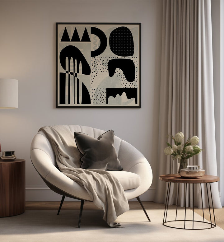 Quadrate SW Kopie III By Ana Rut Bre Abstract Art Abstract Paintings in Black Plain Frame placed on a Cream Colored Wall in the Drawing Room