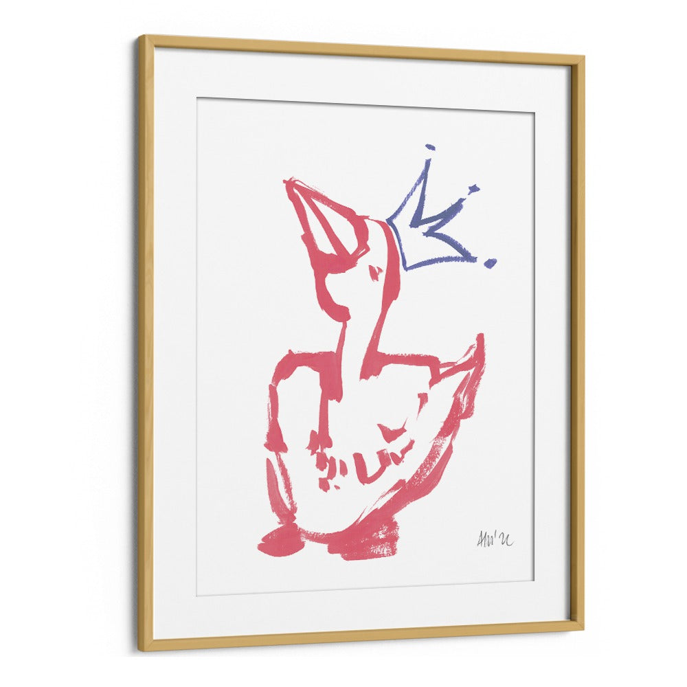 Queen Duck Coral By Ania Zwara Kids Room Art in Oak Wood Frame With Mount