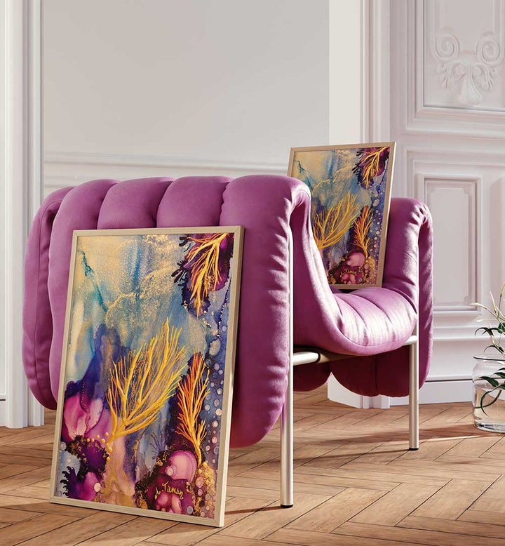 Transform your space with RADIANT REEF II, BEACH PAINTINGS showcasing vibrant ocean beauty in a stylish setting.