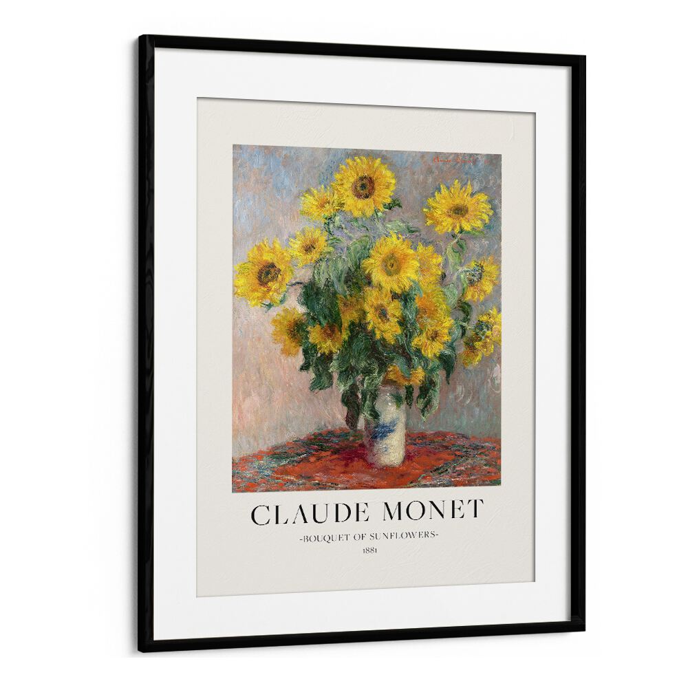 Radiant Splendor Claude Monet's Bouquet Of Sunflowers ( 1881) Claude Monet art painting Artwork in Black Frame With Mount