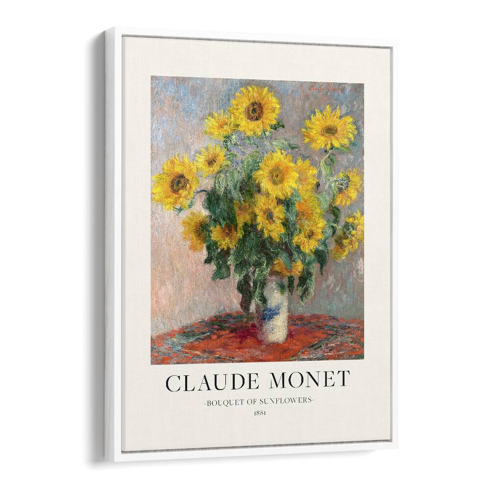 Radiant Splendor Claude Monet's Bouquet Of Sunflowers ( 1881) Claude Monet art painting Artwork in White Floater Frame