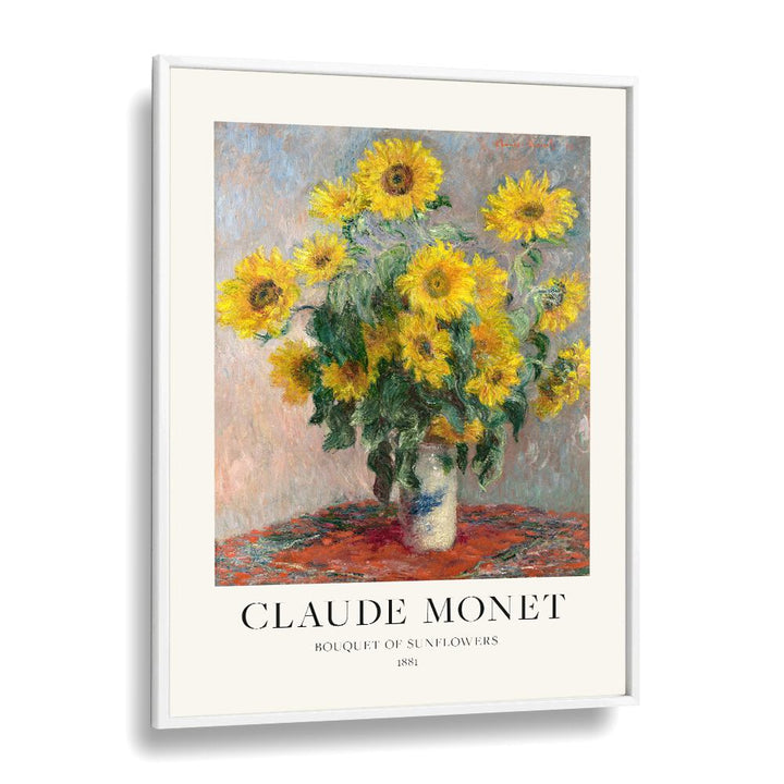 Radiant Splendor Claude Monet's Bouquet Of Sunflowers ( 1881) Claude Monet art painting Artwork in White Plain Frame