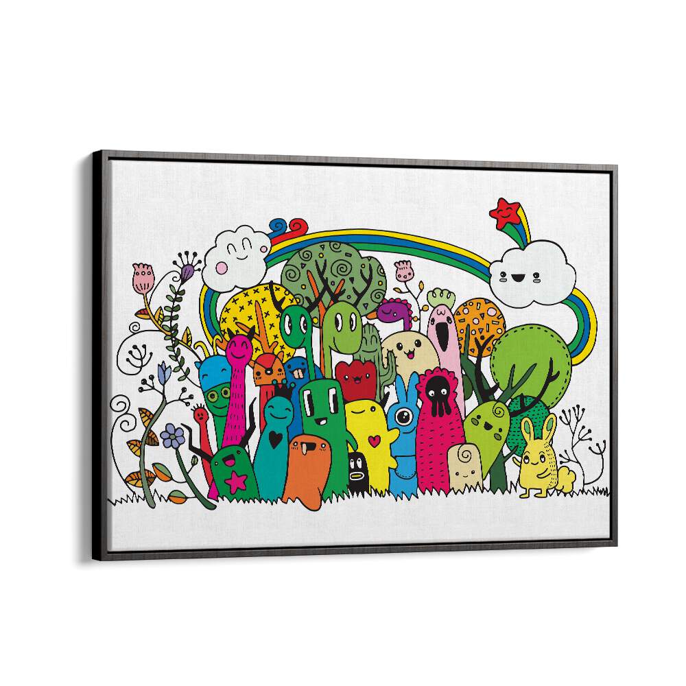 Rainbow Doodle Art Artwork in Black Floater Frame