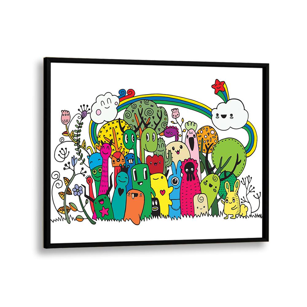 Rainbow Doodle Art Artwork in Black Plain Frame