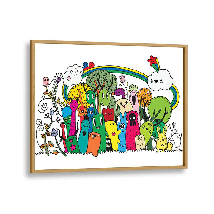 Rainbow Doodle Art Artwork in Oak Wood Plain Frame