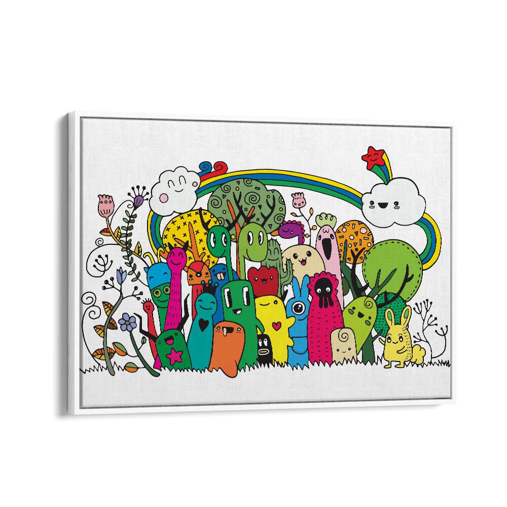 Rainbow Doodle Art Artwork in White Floater Frame