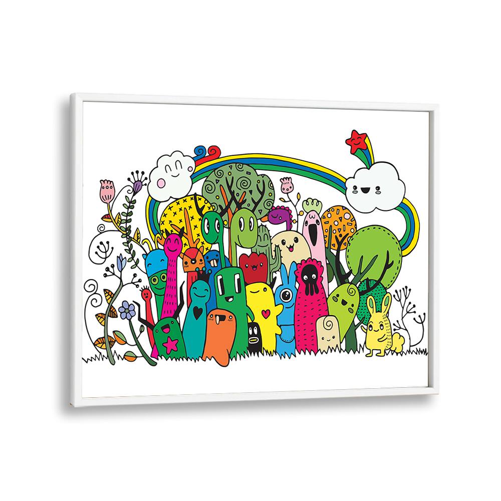 Rainbow Doodle Art Artwork in White Plain Frame