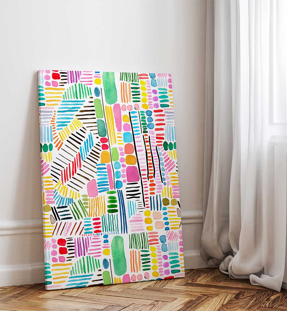 RAINBOW STITCHES WHITE BG , PATTERN ART PRINTS