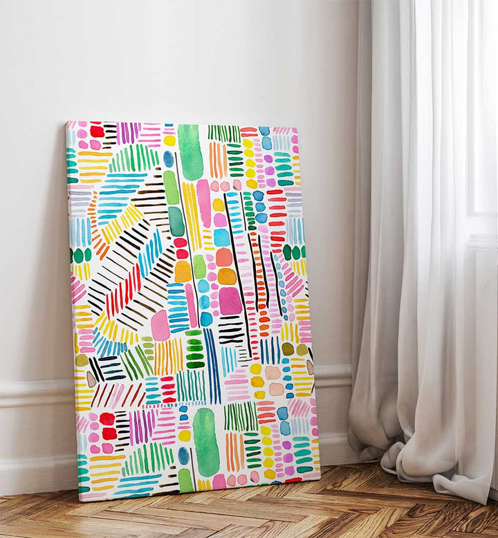 RAINBOW STITCHES WHITE BG , PATTERN ART PRINTS