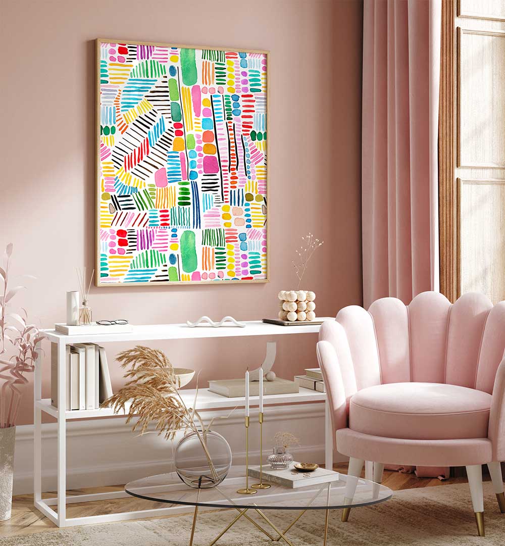 RAINBOW STITCHES WHITE BG , PATTERN ART PRINTS