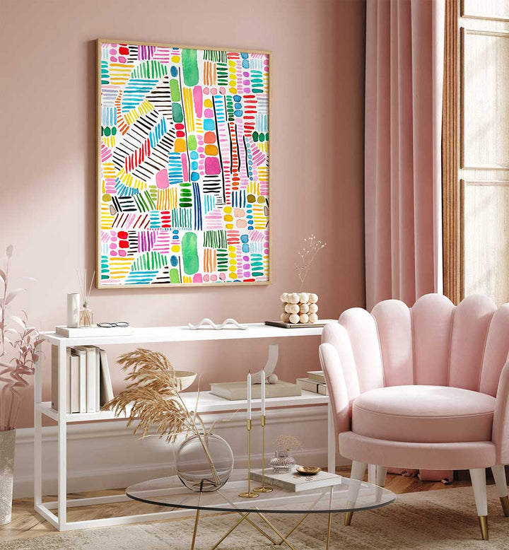 RAINBOW STITCHES WHITE BG , PATTERN ART PRINTS