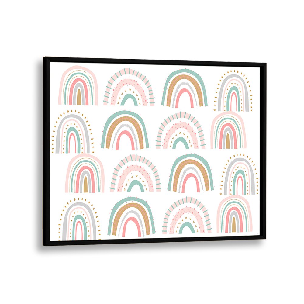 Rainbows White Kids art Artwork in Black Plain Frame
