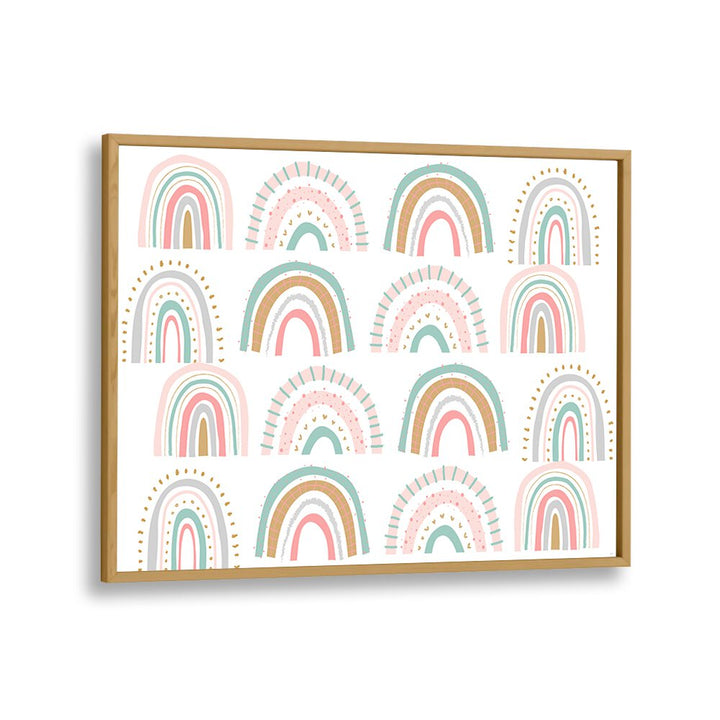 Rainbows White Kids Art Artwork in Oak Wood Plain Frame
