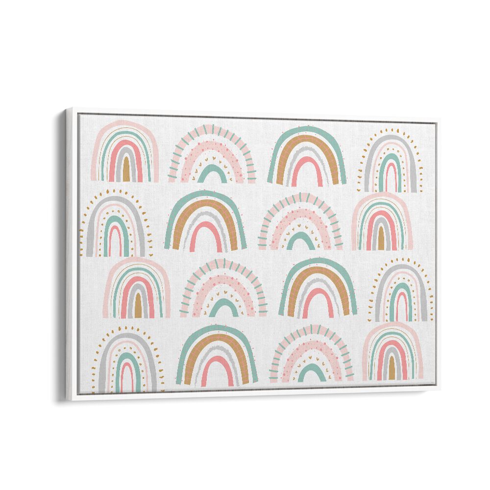 Rainbows White Kids art painting Artwork in White Floater Frame
