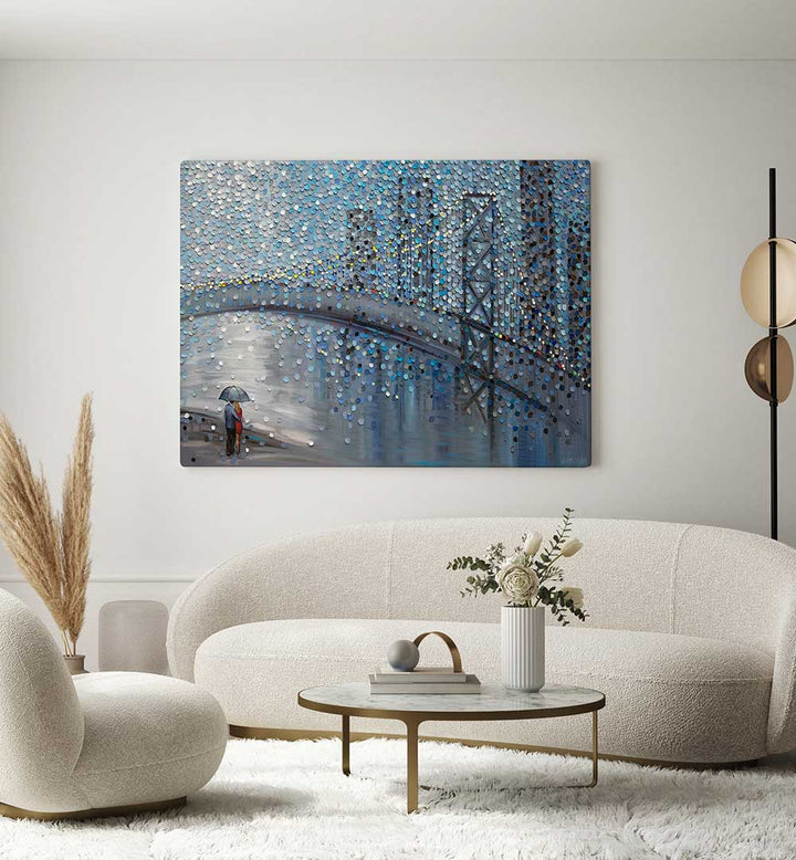 RAINY DATE WITH THE BRIDGE VIEW , MODERN IMPRESSIONISM PAINTINGS