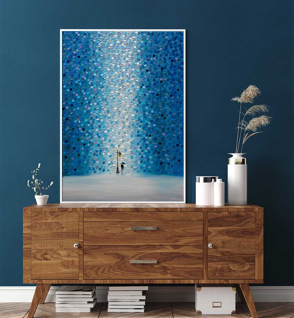 RAINY STREETLIGHT SONATA , MODERN IMPRESSIONISM PAINTINGS