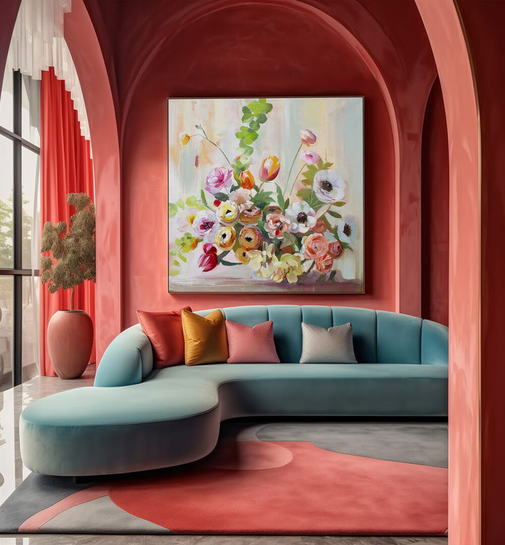 Vibrant RANUNCULUS, FLORAL FLOWER PAINTINGS enhancing modern decor with nature-inspired beauty.