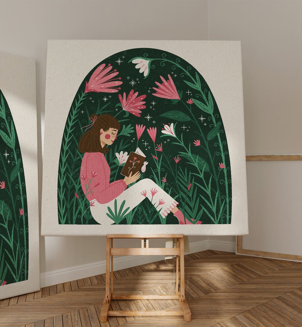 Juliya painting - READING IN A DOME OF PLANTS by Asianmonk