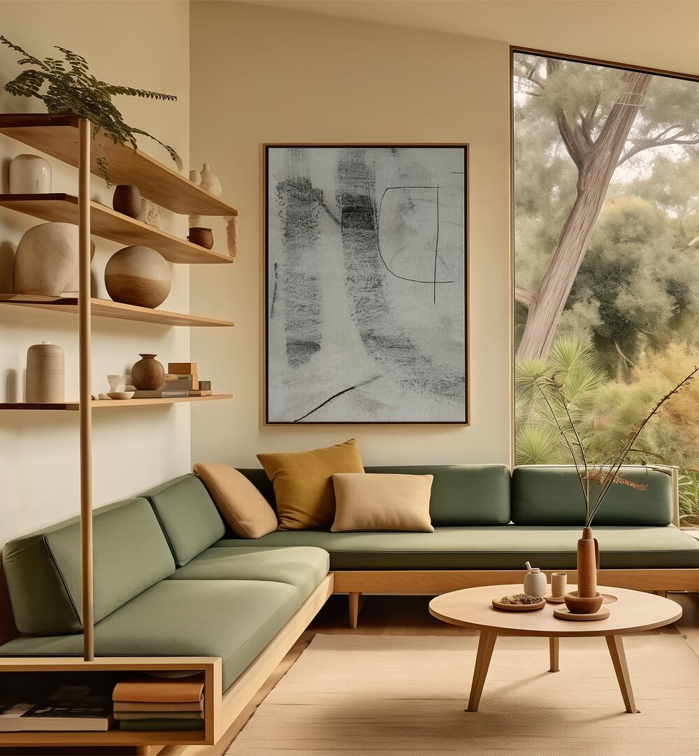 Elegant living space featuring REAL I , ABSTRACT PAINTINGS, showcasing emotion and energy in modern decor.