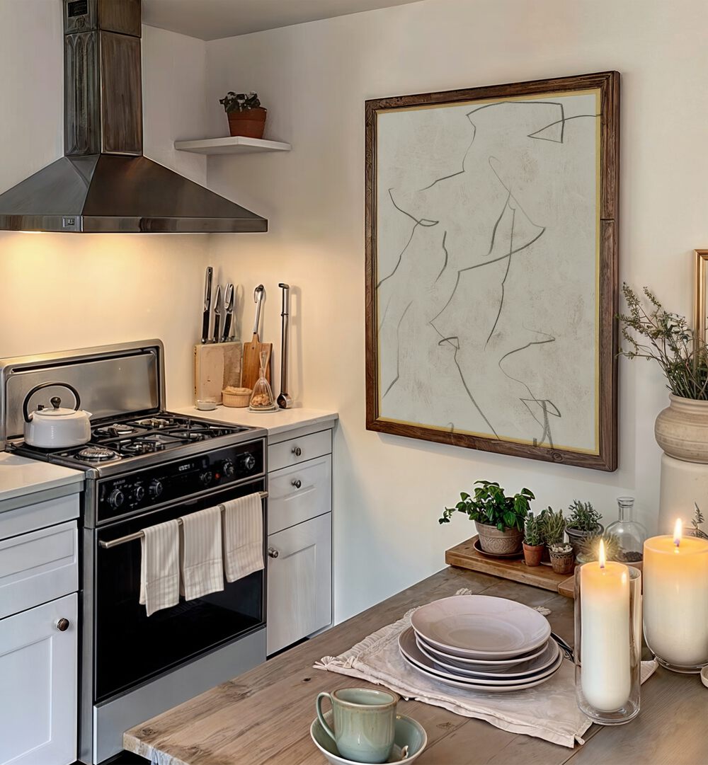 Stunning REALISED, ABSTRACT PAINTINGS enhancing modern kitchen decor with creativity and emotion. Perfect for any space.