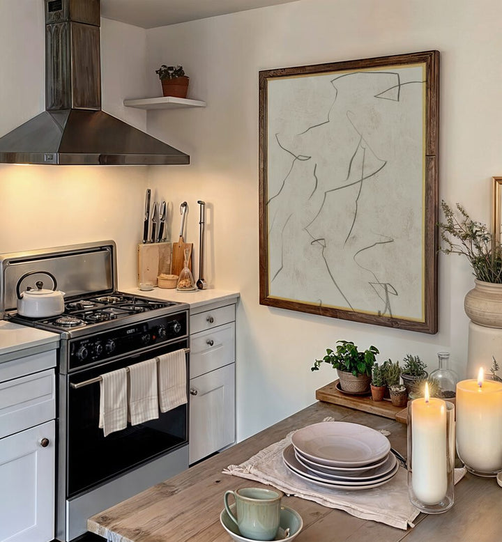 Stunning REALISED, ABSTRACT PAINTINGS enhancing modern kitchen decor with creativity and emotion. Perfect for any space.