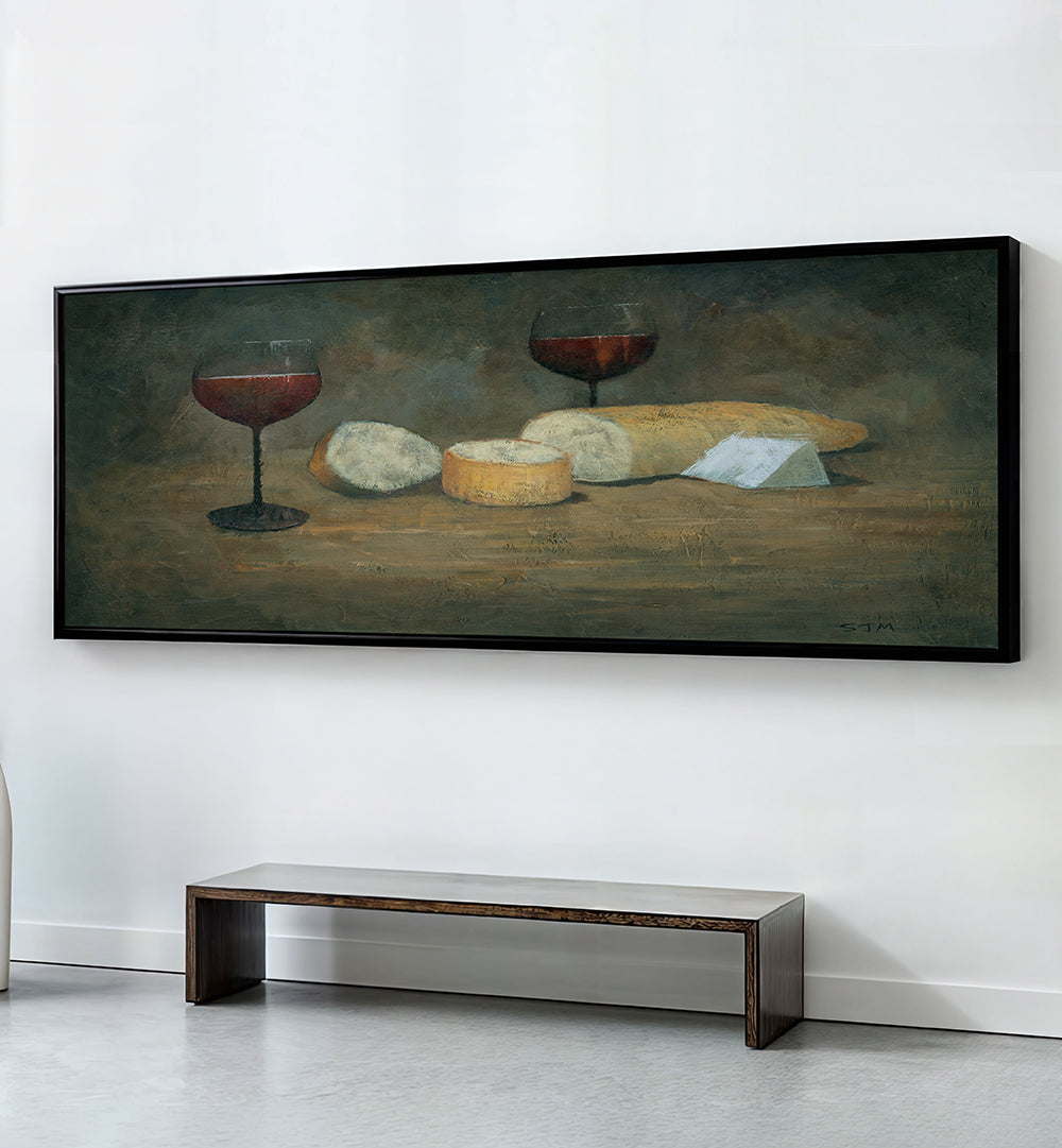 RED WINE AND CHEESE , PANORAMIC ART