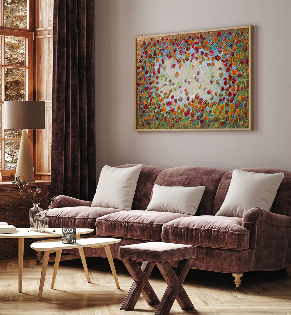 RED AND ORANGE FLOWERS , FLORAL FLOWER PAINTINGS