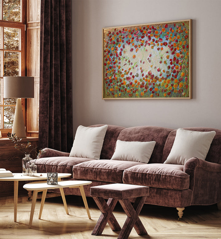 RED AND ORANGE FLOWERS , FLORAL FLOWER PAINTINGS