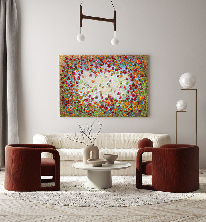 RED AND ORANGE FLOWERS , FLORAL FLOWER PAINTINGS