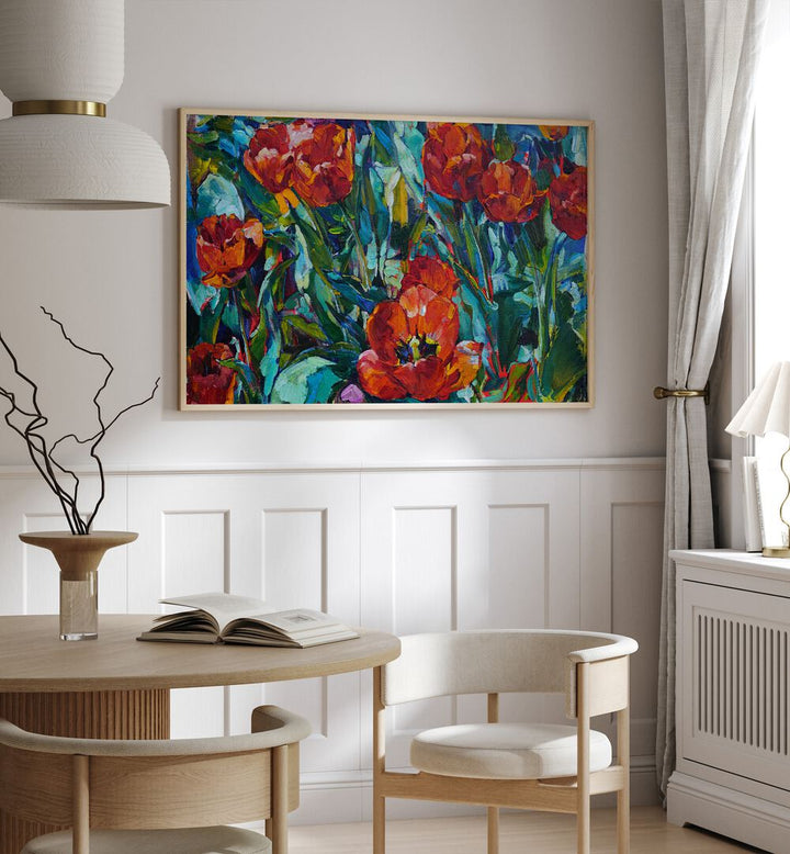 Vibrant RED FLOWERS XLVI, FLORAL FLOWER PAINTINGS, elevate your decor with stunning red blooms and elegance.