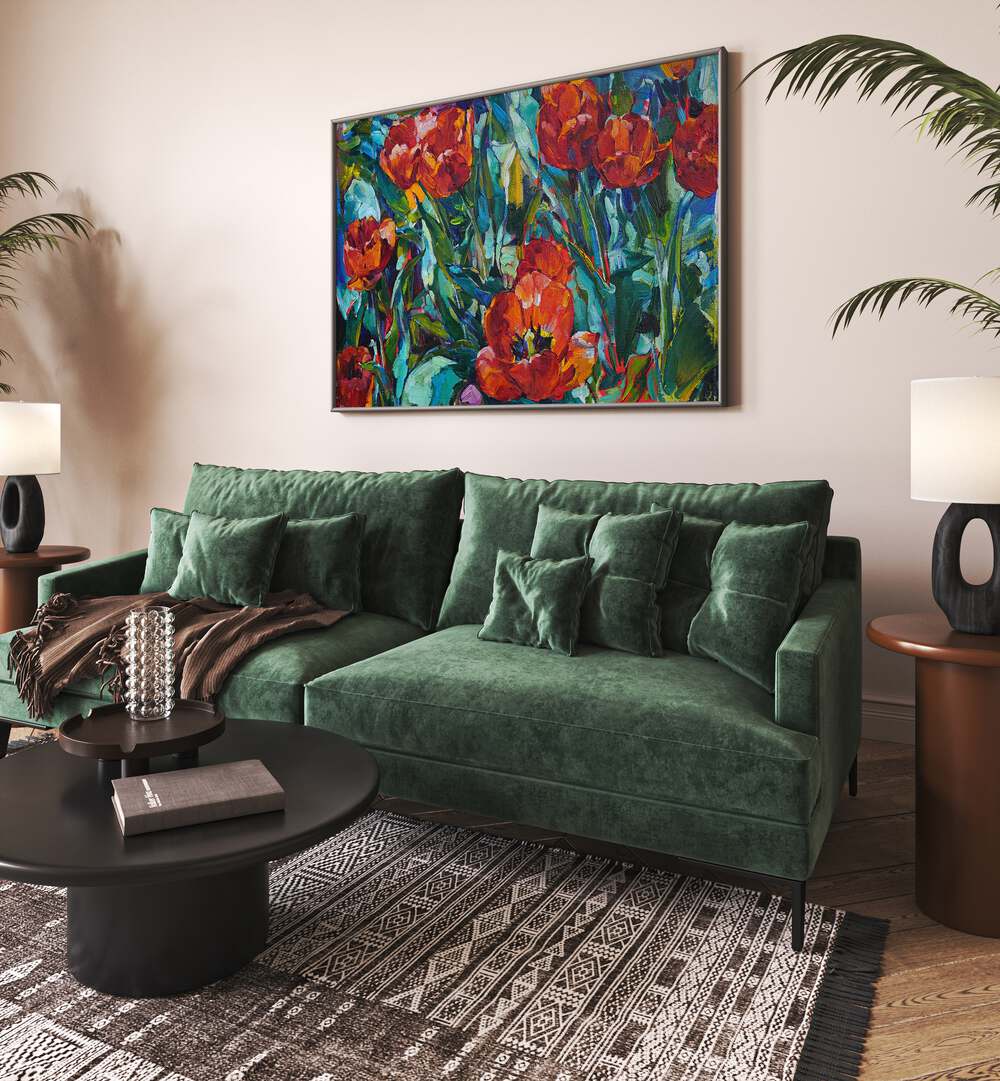 Vibrant RED FLOWERS XLVI, FLORAL FLOWER PAINTINGS, enhance your home decor with stunning red blooms and elegance.