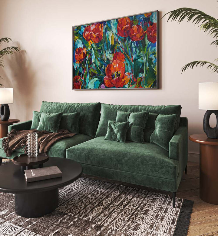 Vibrant RED FLOWERS XLVI, FLORAL FLOWER PAINTINGS, enhance your home decor with stunning red blooms and elegance.