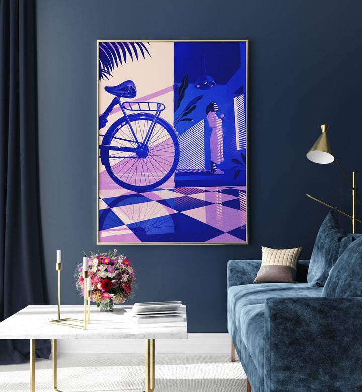 Stunning REFLECTION, SURREAL ART PRINTS adorns a stylish living space with elegance and vibrant design elements.