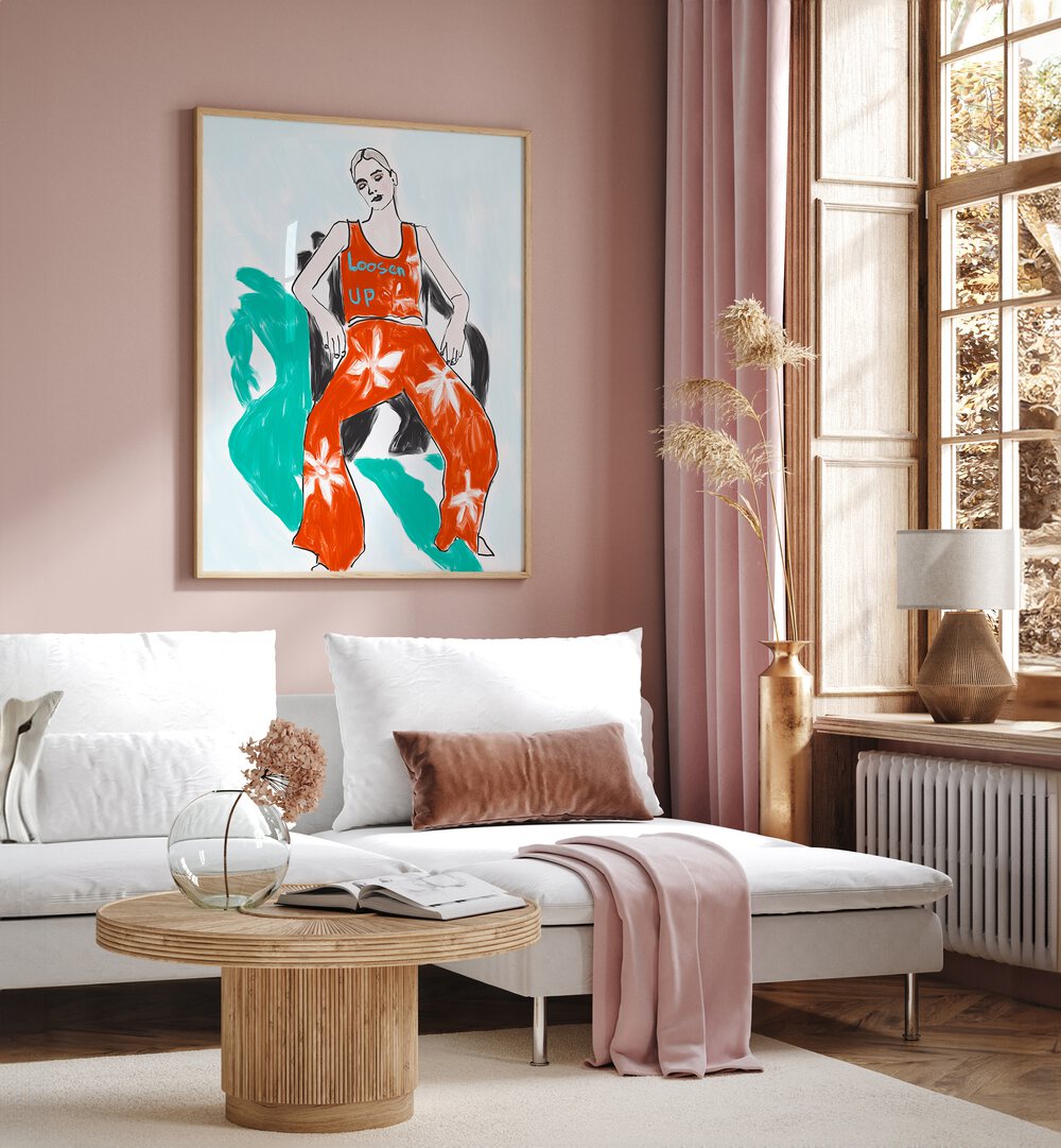 Stylish interior featuring a RELAXED FIGURE, PORTRAITS artwork, adding elegance and charm to the living space.
