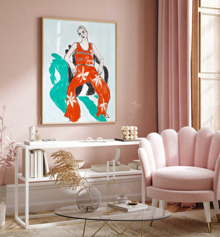 Stylish interior featuring RELAXED FIGURE, PORTRAITS artwork, showcasing elegance and emotional depth in design.