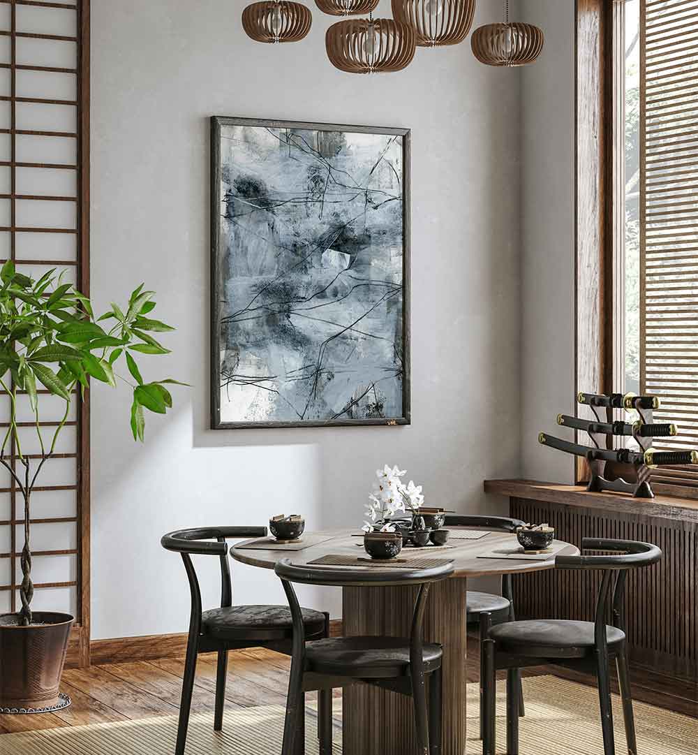 Stunning REMOTE VIEWING I, ABSTRACT PAINTINGS, enhances modern spaces with bold colors and intricate shapes.