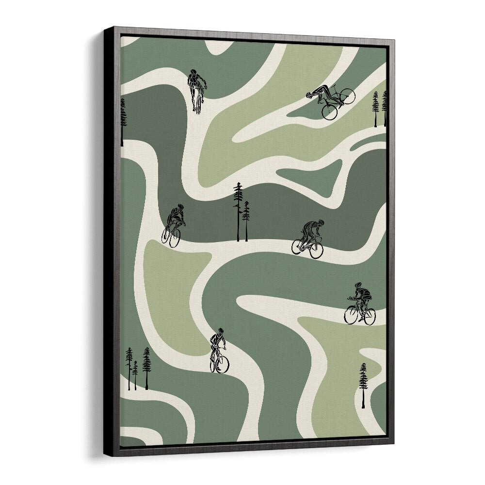 Retro cycling green Sports Art Artwork in Black Floater Frame