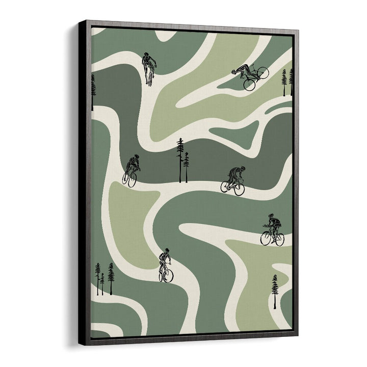 Retro cycling green Sports Art Artwork in Black Floater Frame