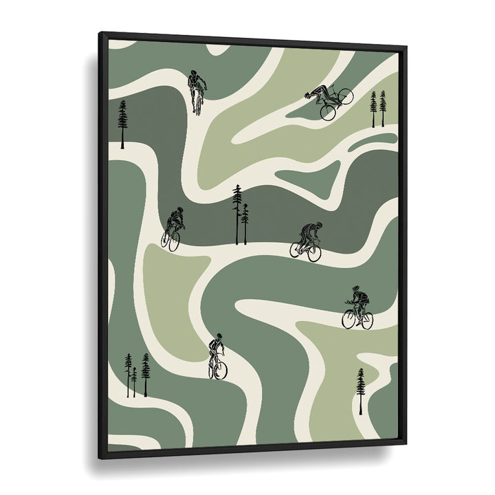 Retro cycling green Sports Art Artwork in Black Plain Frame