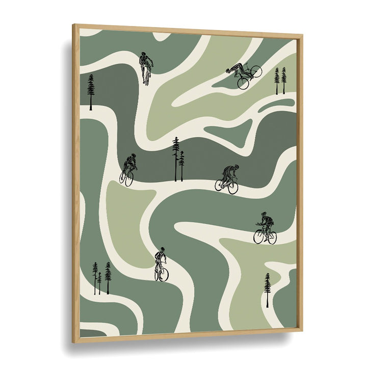 Retro cycling green Sports Art Artwork in Oak Wood Plain Frame