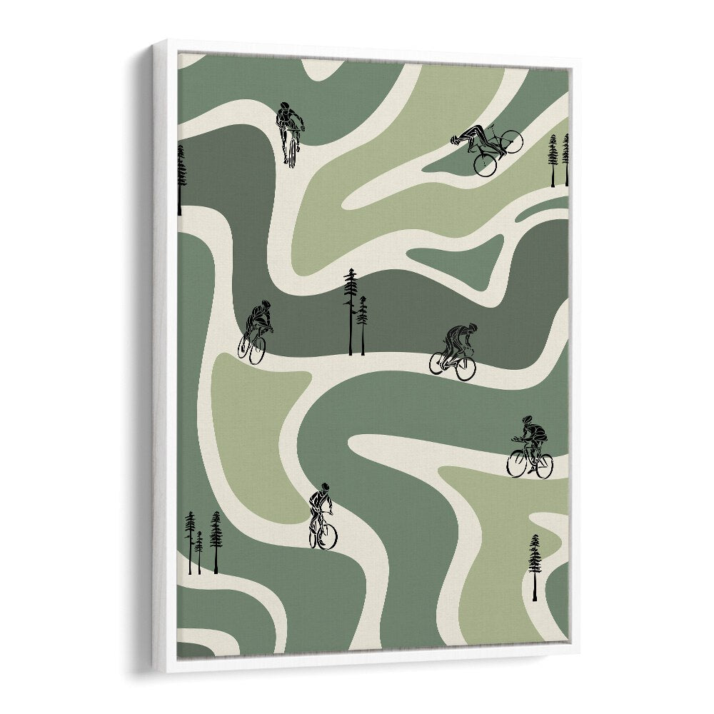 Retro cycling green Sports Art Artwork in White Floater Frame