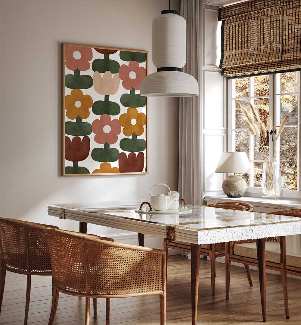 RETRO FLORAL GRID , KIDS ROOM PAINTINGS