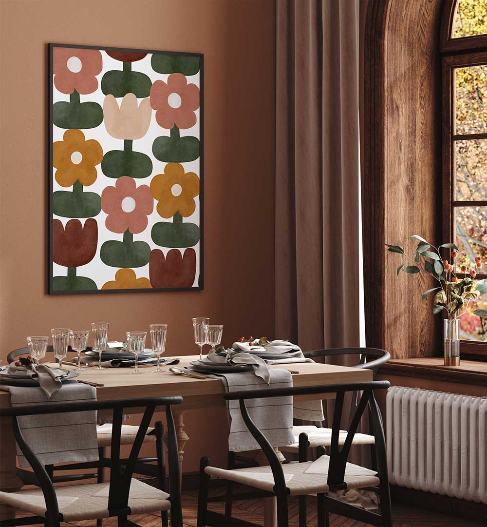 RETRO FLORAL GRID , KIDS ROOM PAINTINGS
