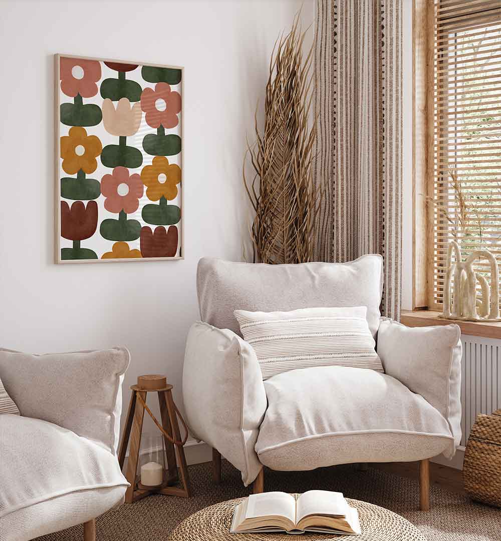 RETRO FLORAL GRID , KIDS ROOM PAINTINGS